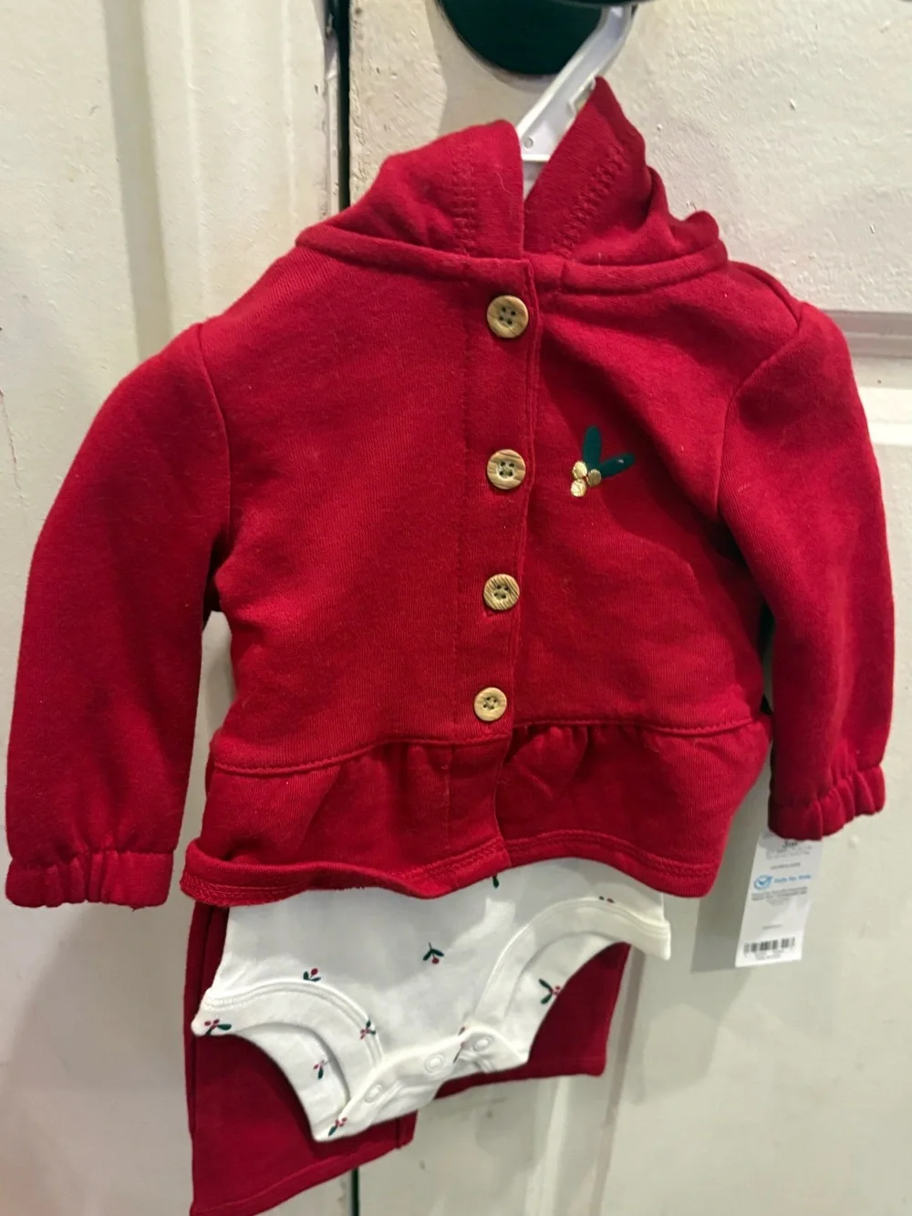 Carter's Red Hooded Cardigan Set with Cherry Accent